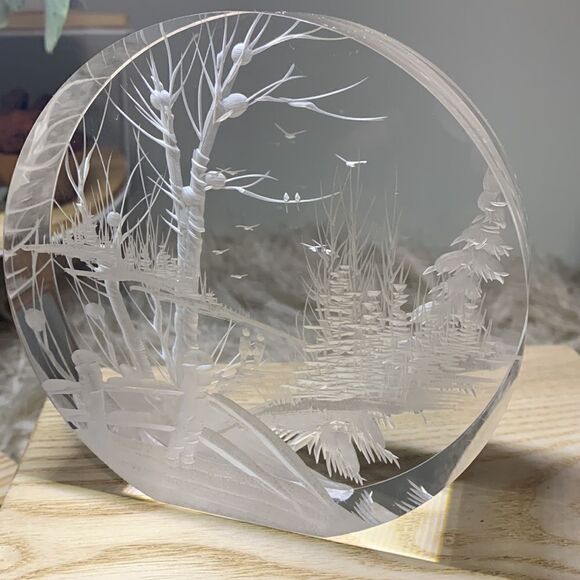 Vintage 1999 Lucite Outdoor Scene Reverse Carved Sculpture by Frank Albrecht FRA - Picture 3 of 17